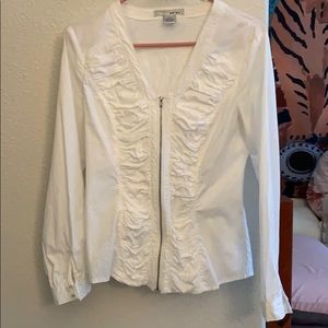 White Zipper Ruched Top